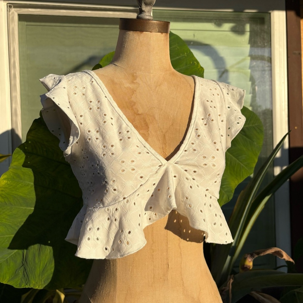 Eyelet flounce crop top
